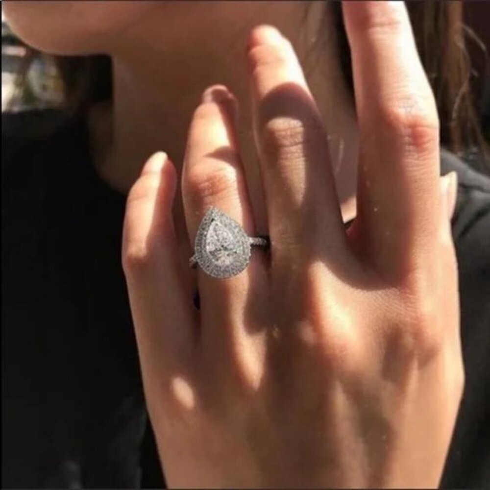 NEW PEAR CUT 925 STERLING STERLING DIAMOND RING - Picture 3 of 7